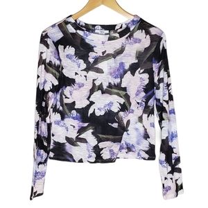 Bar III Floral Knit Top Size Medium Black